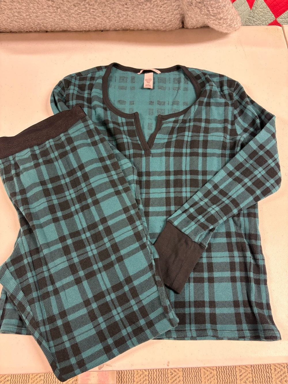 Victoria's Secret Teal & Black Plaid Pajama Set